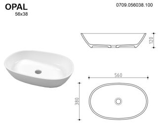 Раковина Whitecross Opal 0709.056038.100 56см белый глянец